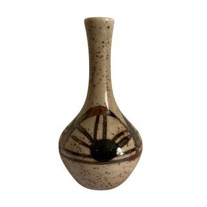 Vintage Otagiri OMC Japan Brown Speckled Stoneware Hand Painted Round Bud Vase